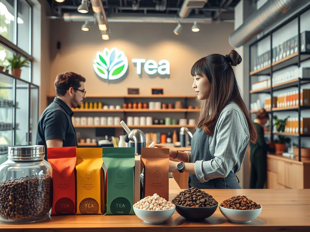 新茶饮品牌门店内景，展示视觉设计成果