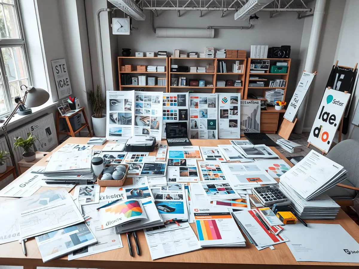 设计工作室中品牌延展应用的物料样品与规范手册